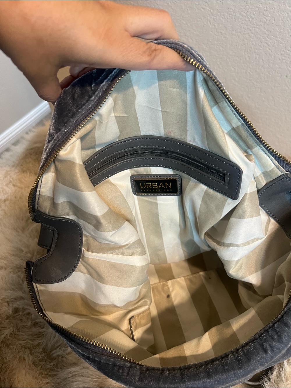 Urban Expressions Slate Gray Velvet Embroidered Hobo - Picture 8 of 9
